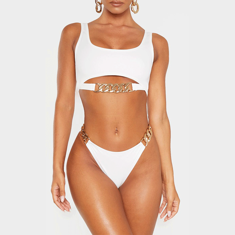 Sexy White Ring Push Up Bikini Set