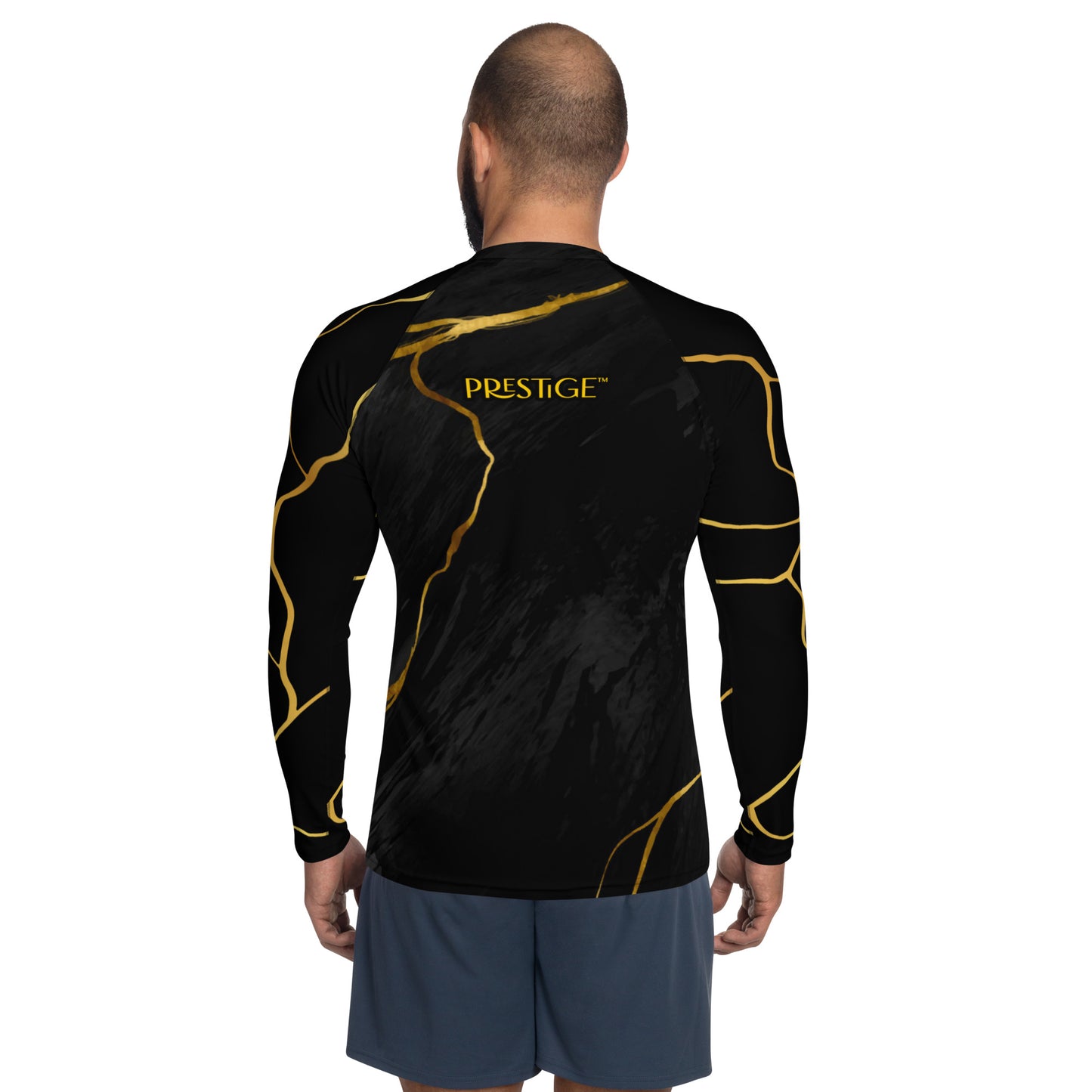 Prestige™ Men's Black Marble & Gold Filament Compression T-Shirt