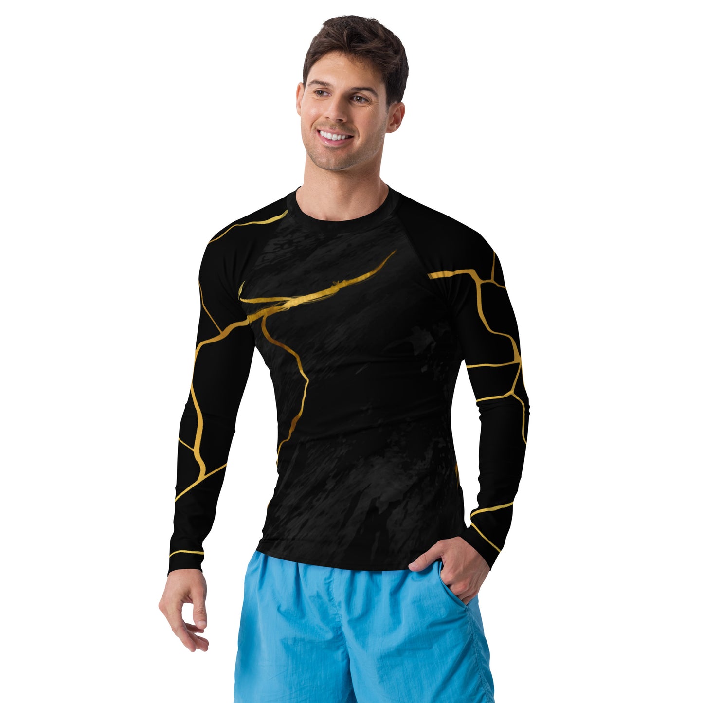 Prestige™ Men's Black Marble & Gold Filament Compression T-Shirt