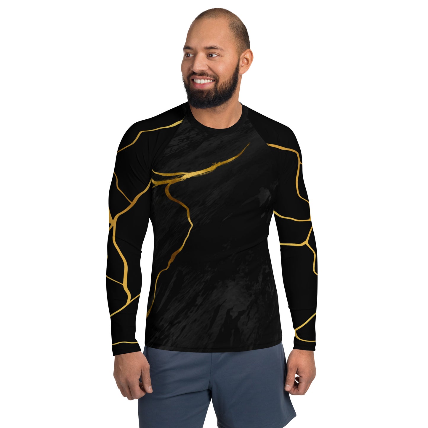 Prestige™ Men's Black Marble & Gold Filament Compression T-Shirt