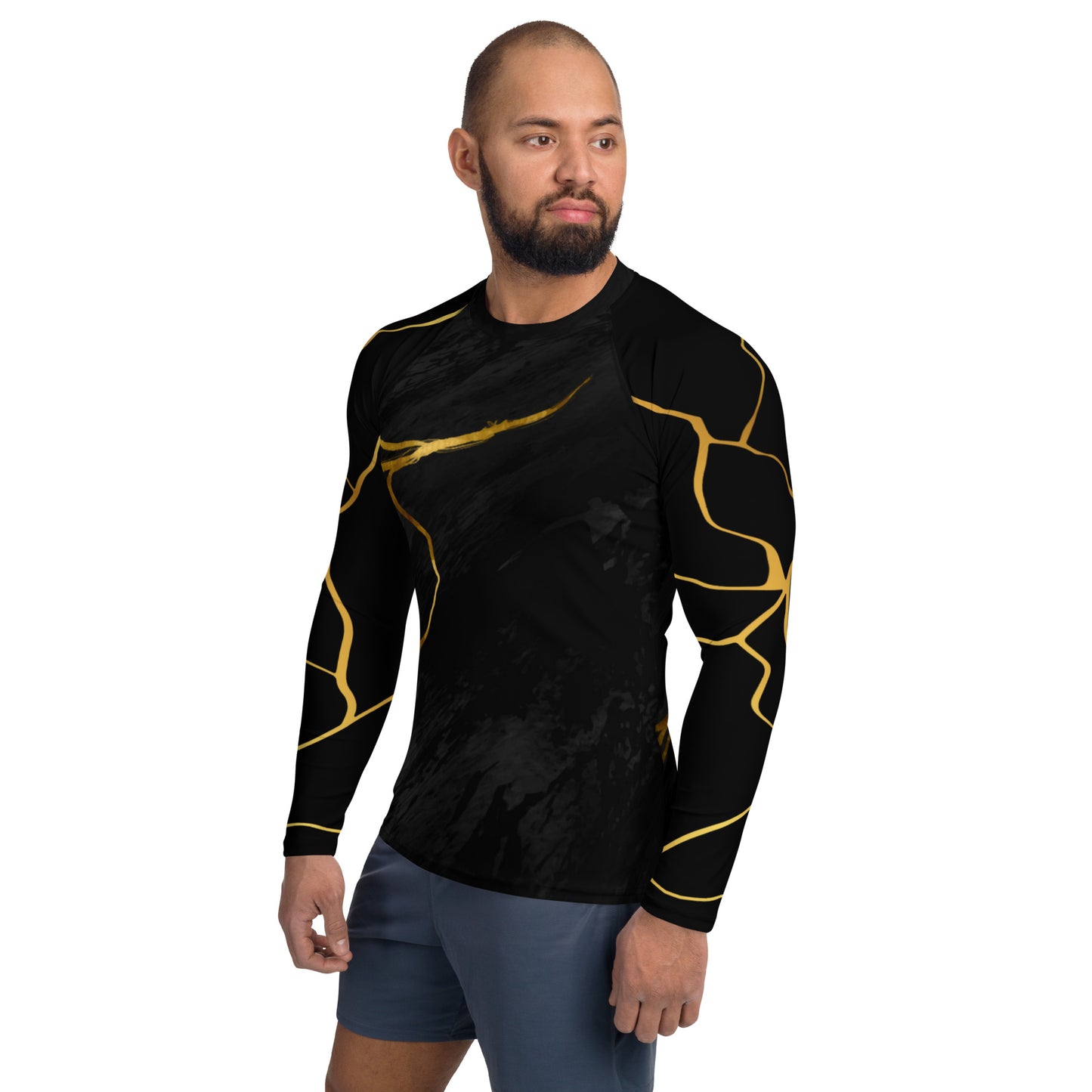 Prestige™ Men's Black Marble & Gold Filament Compression T-Shirt