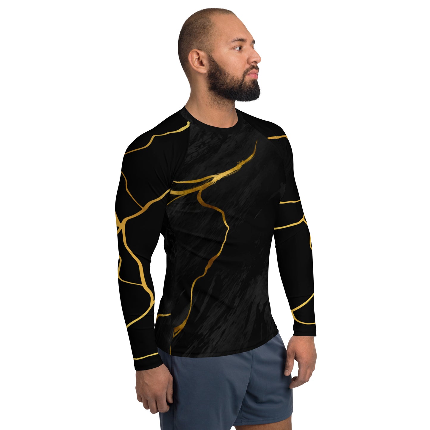 Prestige™ Men's Black Marble & Gold Filament Compression T-Shirt
