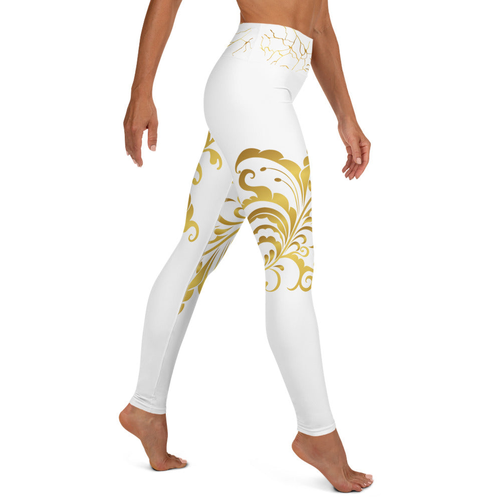 Legging de Yoga Prestige™ Blanc et Or Floraison - Prestige SXM