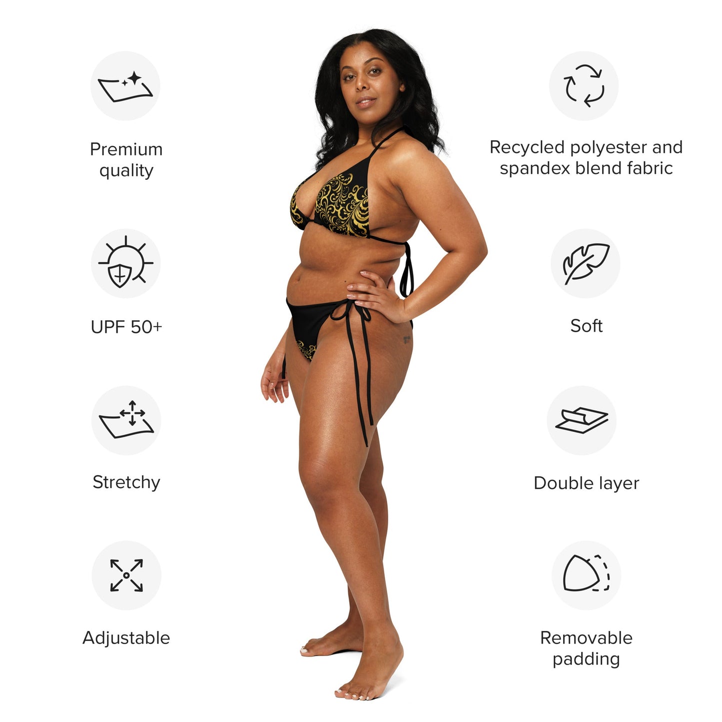 Bikini à string Prestige™ Floraison Noir et Or - Prestige SXM