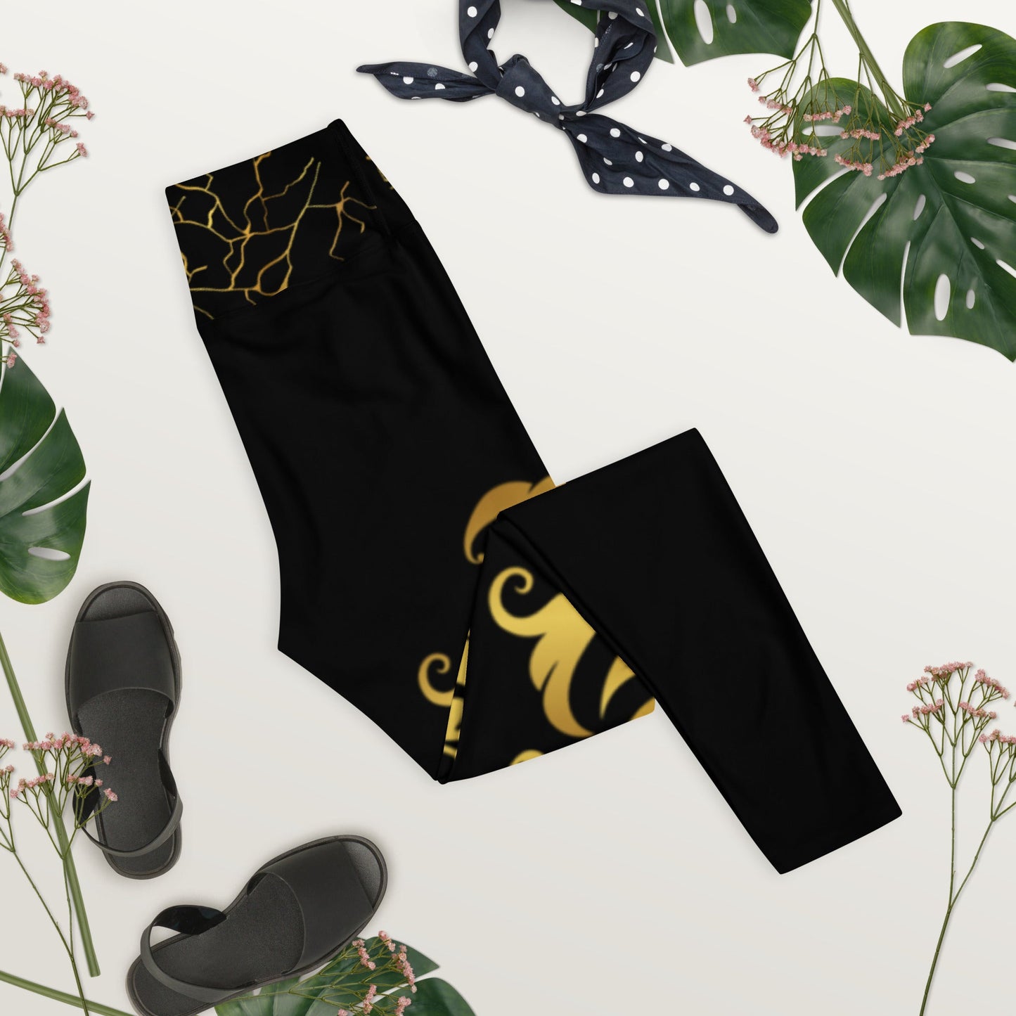 Legging de Yoga Prestige™ Noir et Or Floraison - Prestige SXM