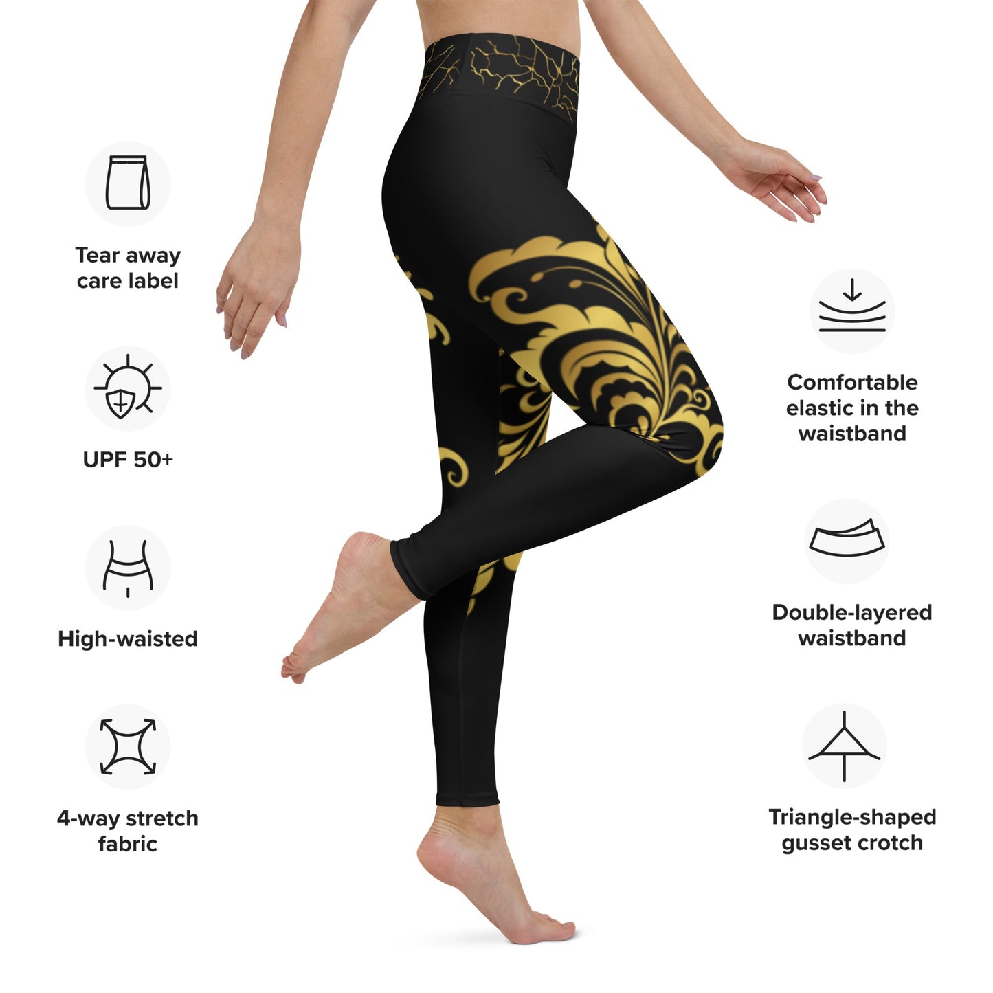 Legging de Yoga Prestige™ Noir et Or Floraison - Prestige SXM