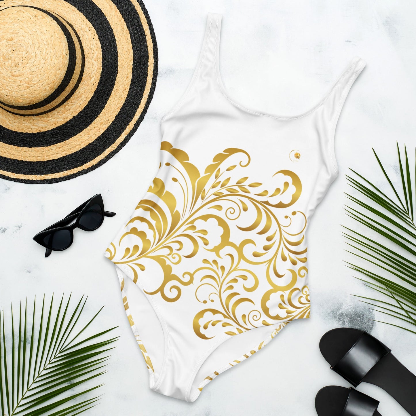 Maillot de Bain Prestige™ 1 Pièce Blanc et Or Floraison - Prestige SXM