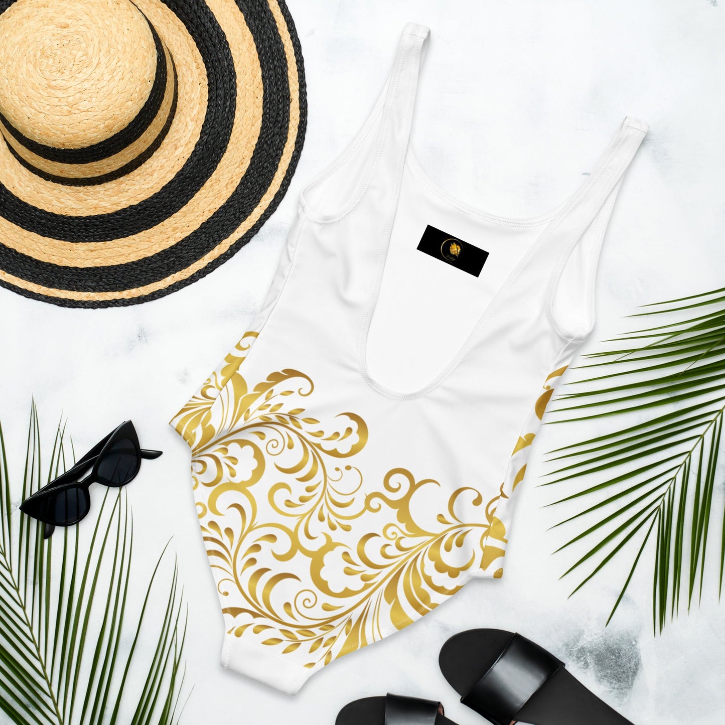 Maillot de Bain Prestige™ 1 Pièce Blanc et Or Floraison - Prestige SXM
