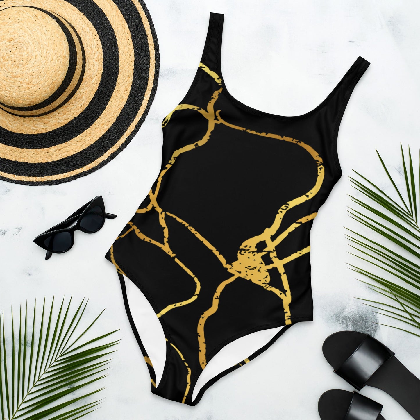 Maillot de Bain Prestige™ 1 Pièce Noir et Or Filament 2 - Prestige SXM