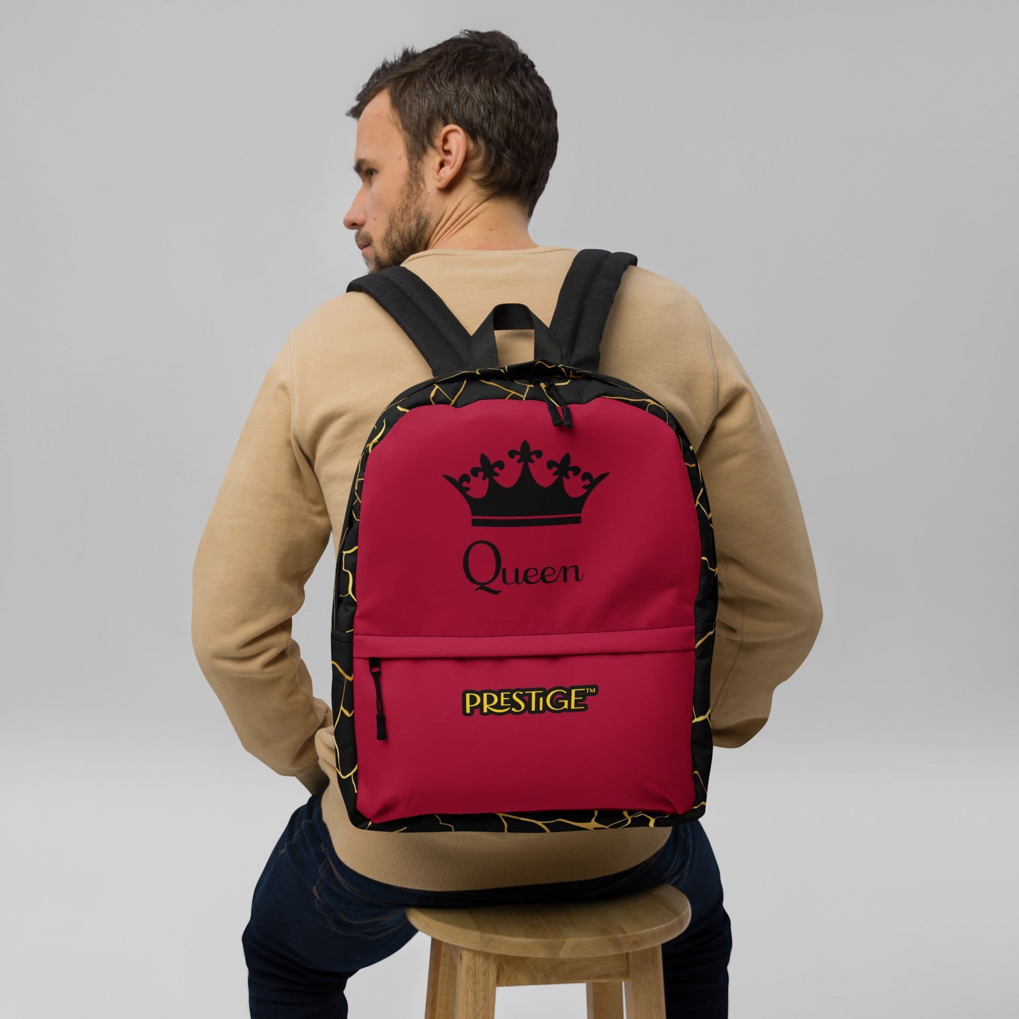 Sac à dos unisexe Prestige™ Noir et Vin Filament d'Or "QUEEN" - Prestige SXM