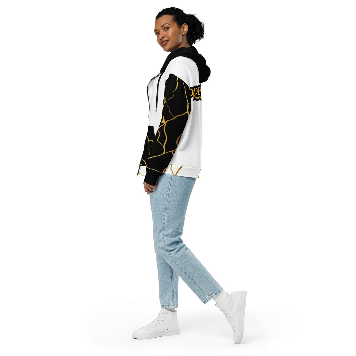 Sweat à capuche zippé unisexe Prestige™ Blanc Noir et Or Filament - Prestige SXM