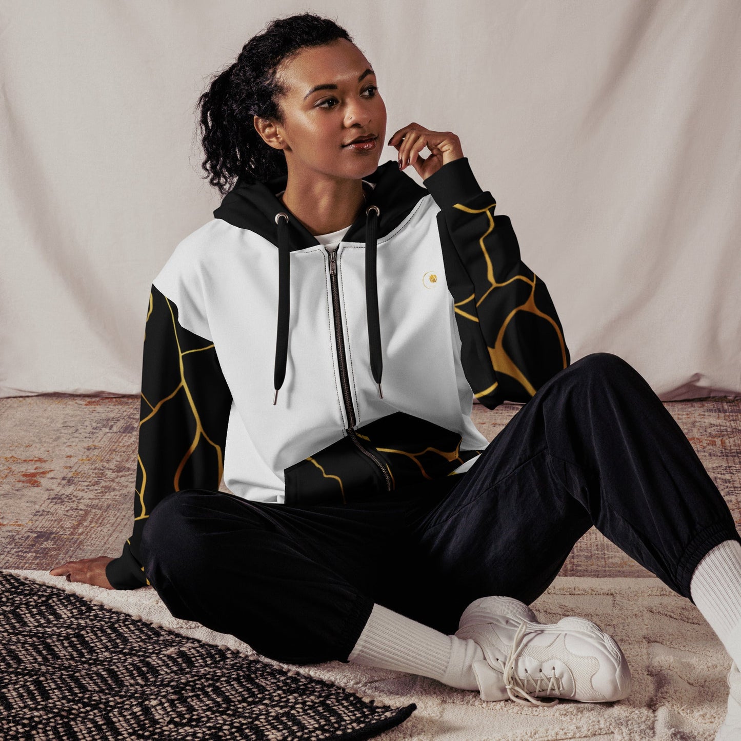 Sweat à capuche zippé unisexe Prestige™ Blanc Noir et Or Filament - Prestige SXM