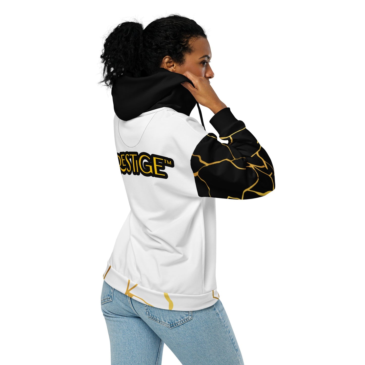 Sweat à capuche zippé unisexe Prestige™ Blanc Noir et Or Filament - Prestige SXM