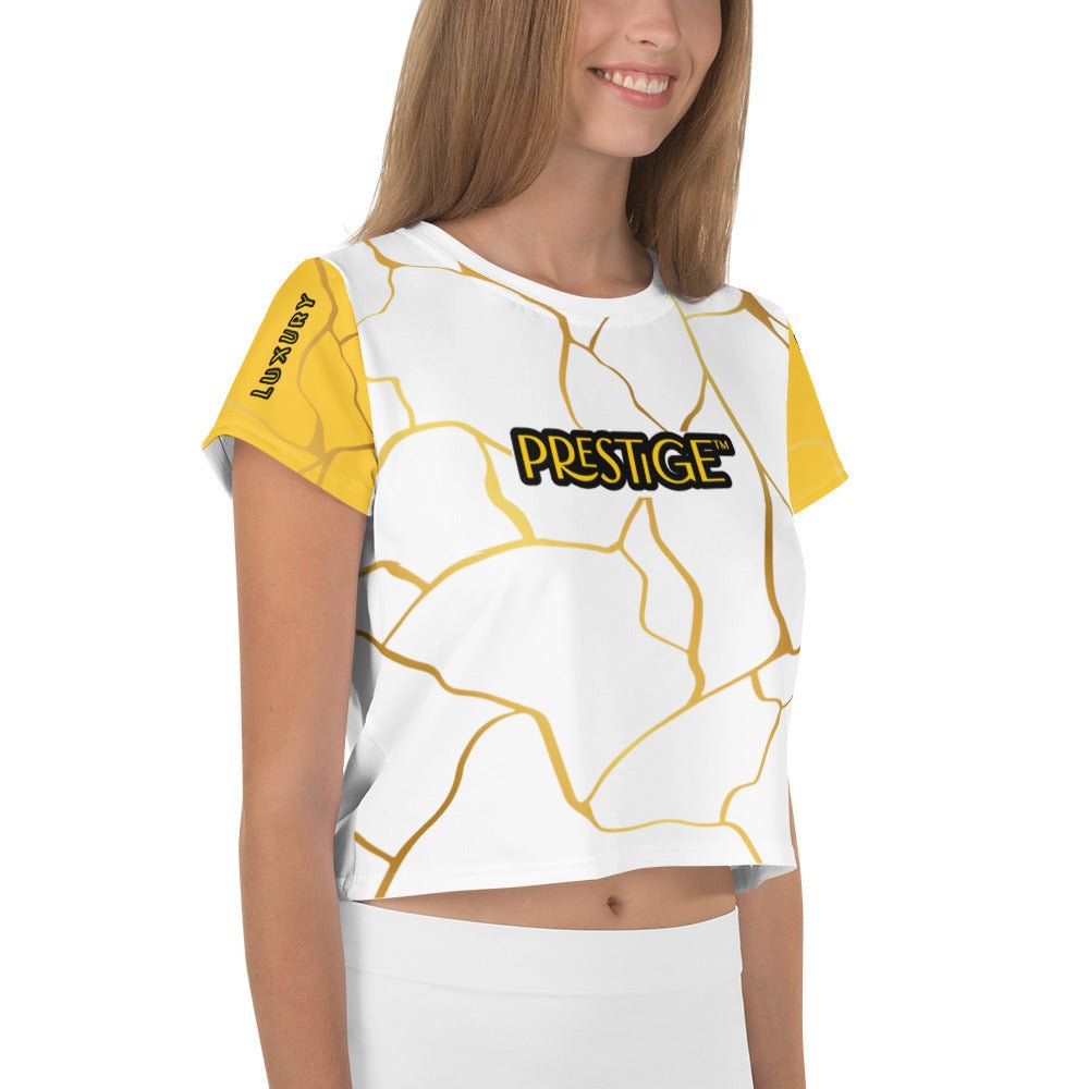T-shirt Crop - Top Prestige™ Blanc Jaune & Or Filament - Prestige SXM