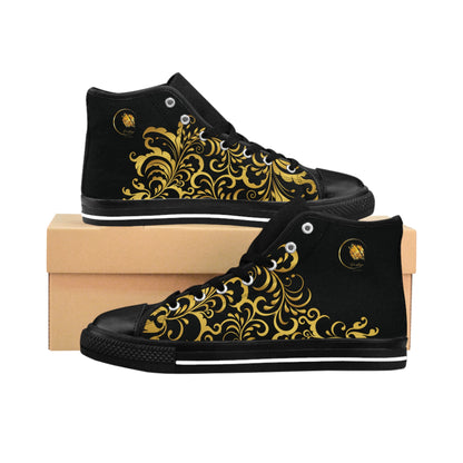 Prestige™ Black and Gold Floraison Men's Classic Sneakers