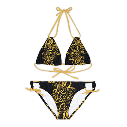 Ensemble de bikinis à bretelles Prestige™ Noir et Or Floraison