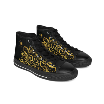 Prestige™ Black and Gold Floraison Men's Classic Sneakers