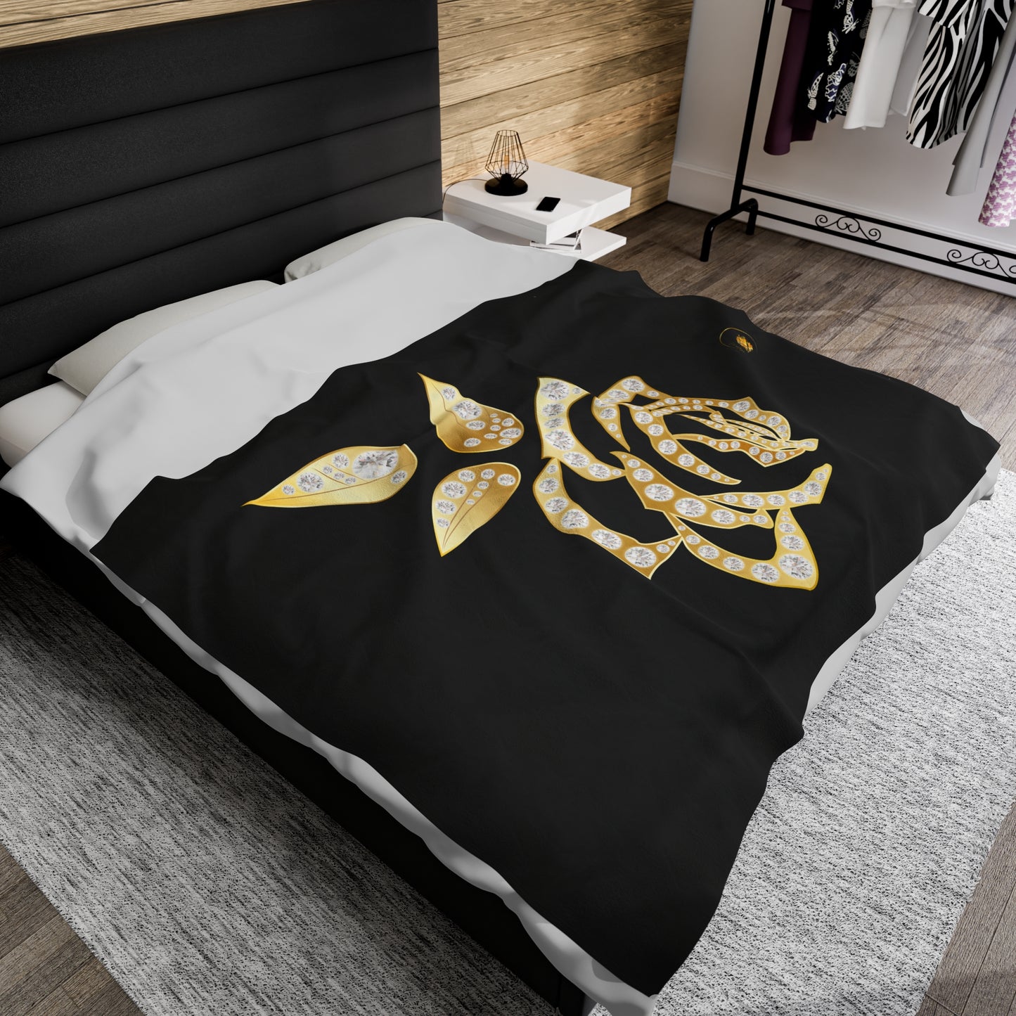 Black and Rose Gold Velvet Plush Blanket and Prestige™ Diamond