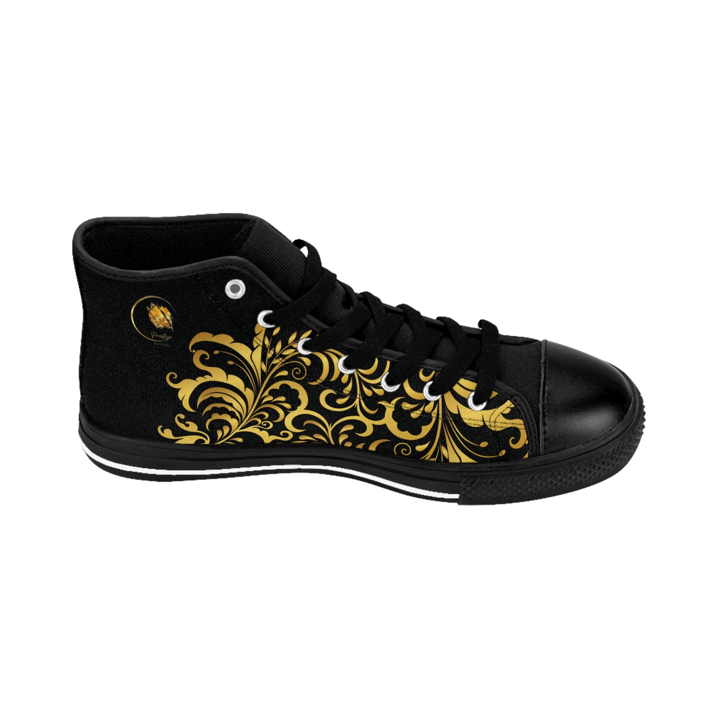 Prestige™ Black and Gold Floraison Men's Classic Sneakers