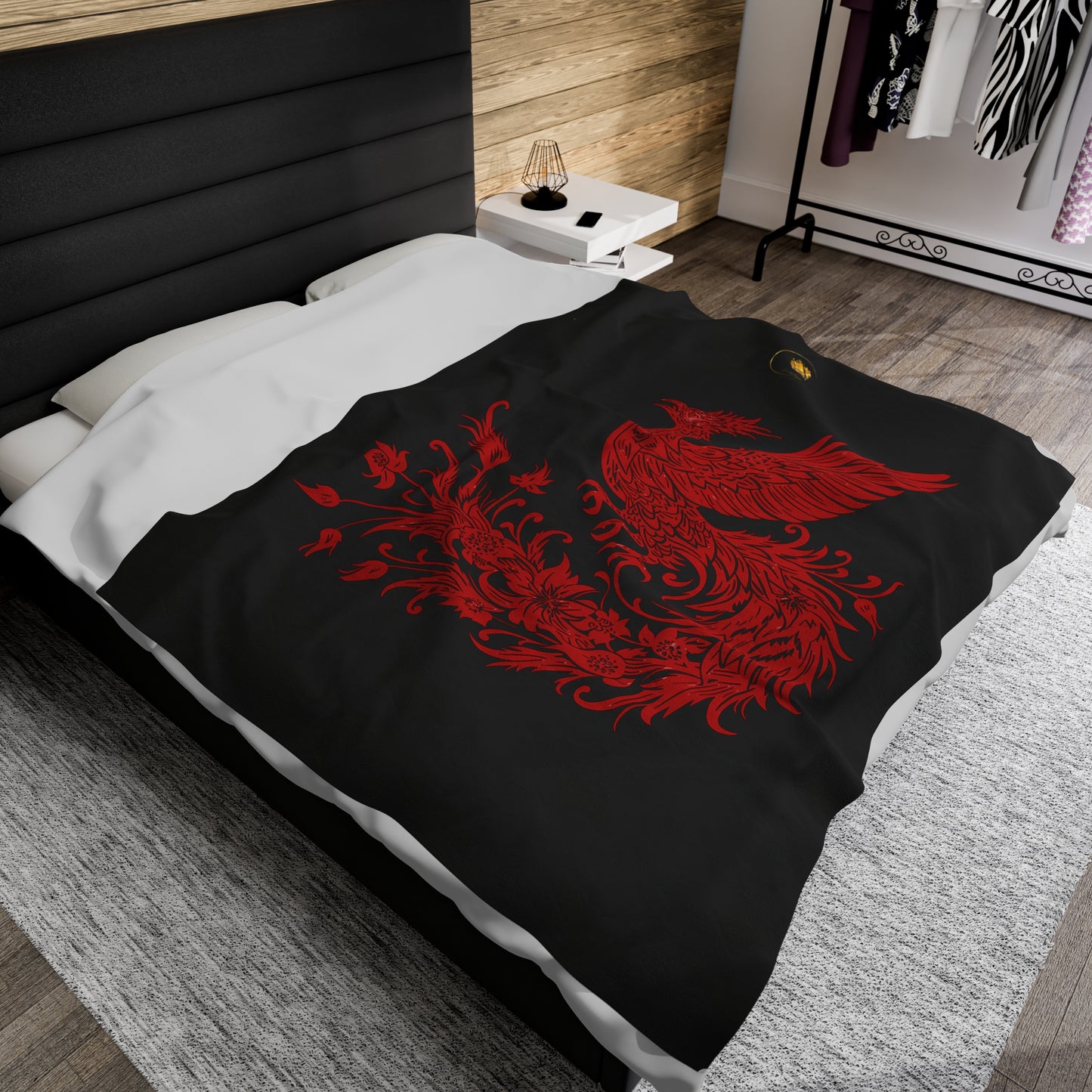 Prestige™ Black and Red Phoenix Velvet Plush Blanket