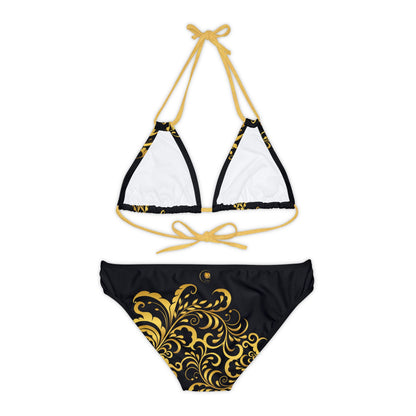 Ensemble de bikinis à bretelles Prestige™ Noir et Or Floraison