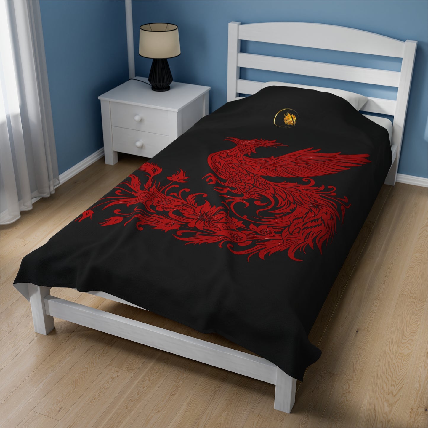 Prestige™ Black and Red Phoenix Velvet Plush Blanket