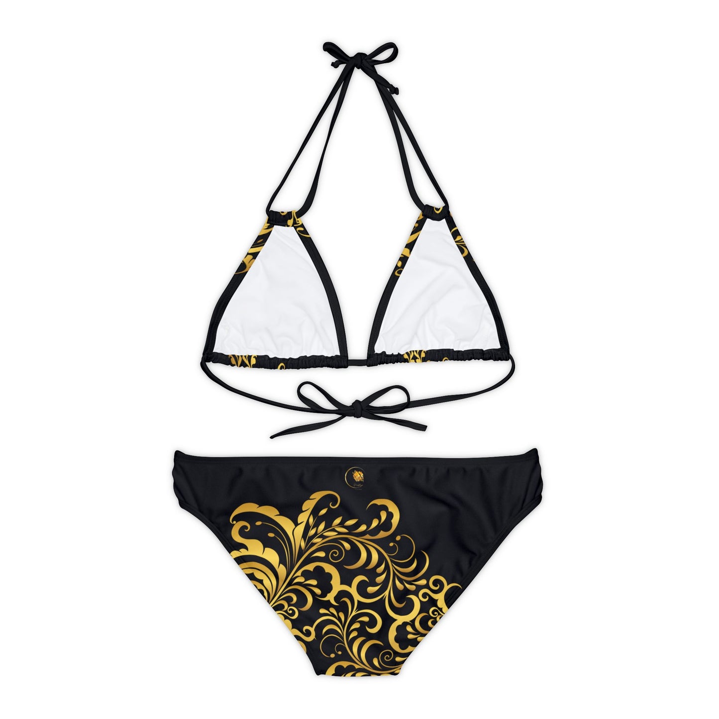 Ensemble de bikinis à bretelles Prestige™ Noir et Or Floraison