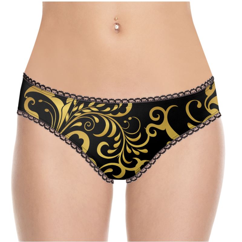 Culotte Sexy à dentelle Prestige™ Noir et Or Floraison