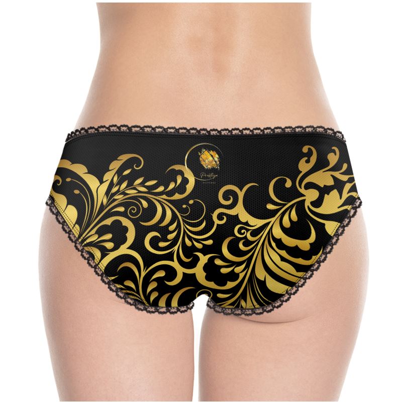 Culotte Sexy à dentelle Prestige™ Noir et Or Floraison