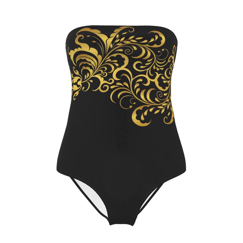 Maillot de bain 1 Pièce Prestige™ Noir et Or Floraison