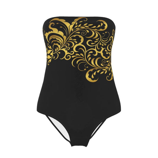 Maillot de bain 1 Pièce Prestige™ Noir et Or Floraison