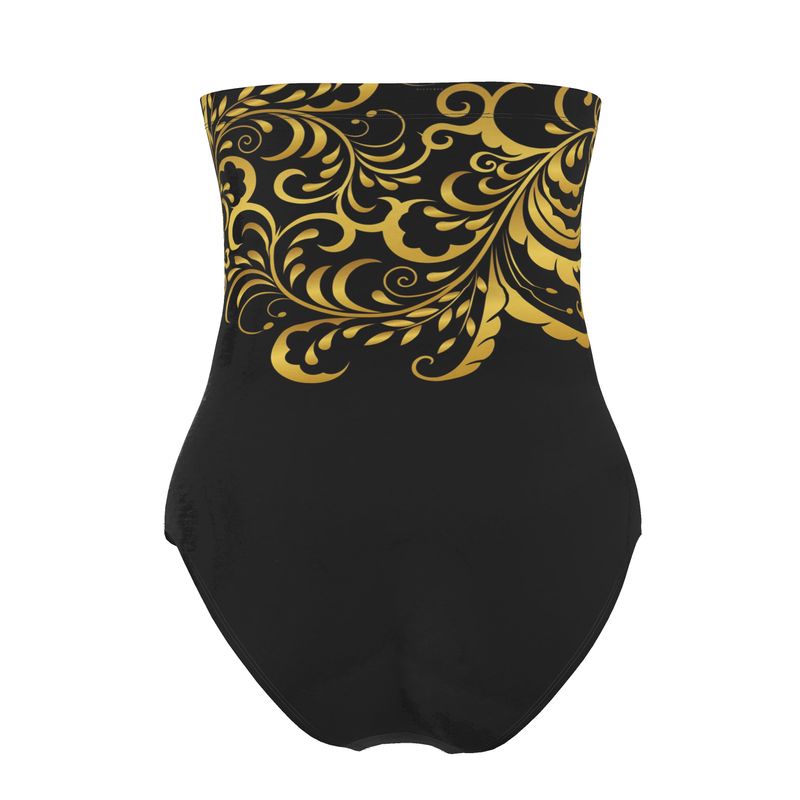 Maillot de bain 1 Pièce Prestige™ Noir et Or Floraison