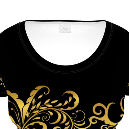 Prestige™ Flouraison U-Ausschnitt-T-Shirt in Schwarz und Gold für Damen