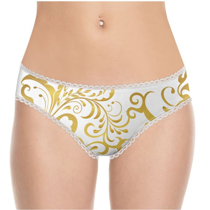 Culotte Sexy à dentelle Prestige™ Blanc et Or Floraison