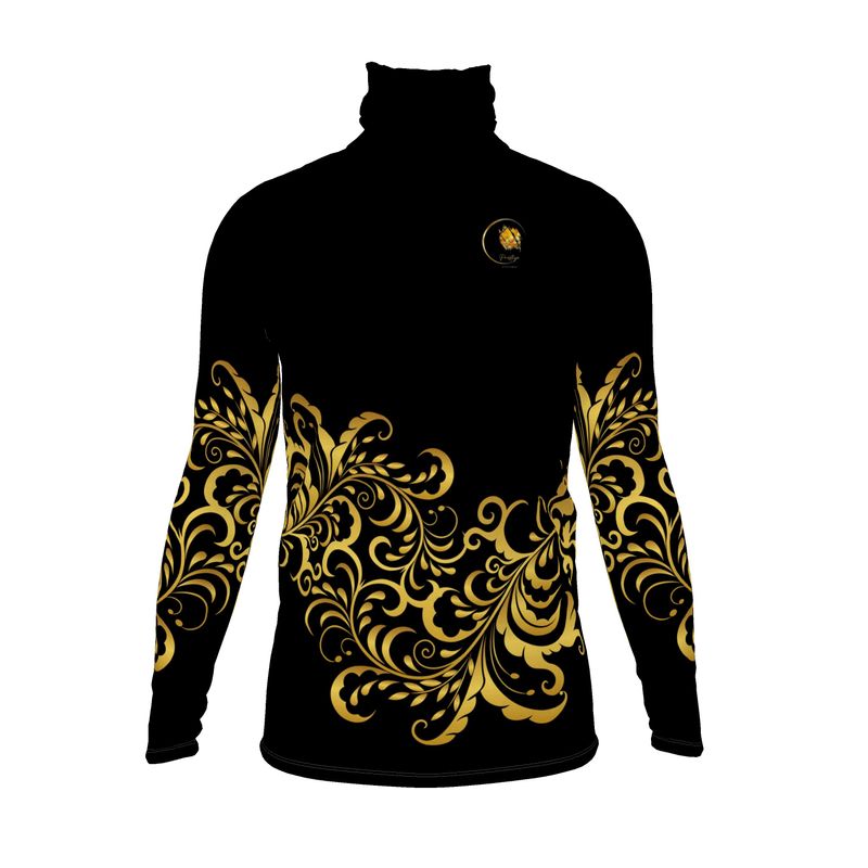 Men's Black and Gold Prestige™ Jersey Floral Slim Turtleneck Top