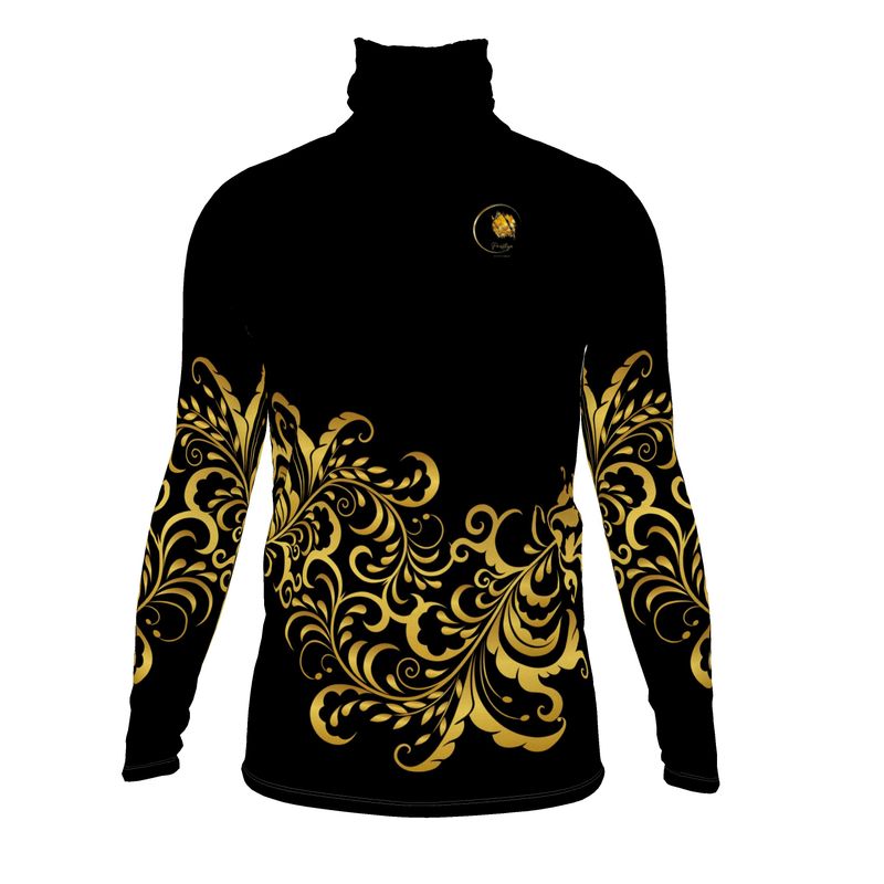 Men's Black and Gold Prestige™ Jersey Floral Slim Turtleneck Top