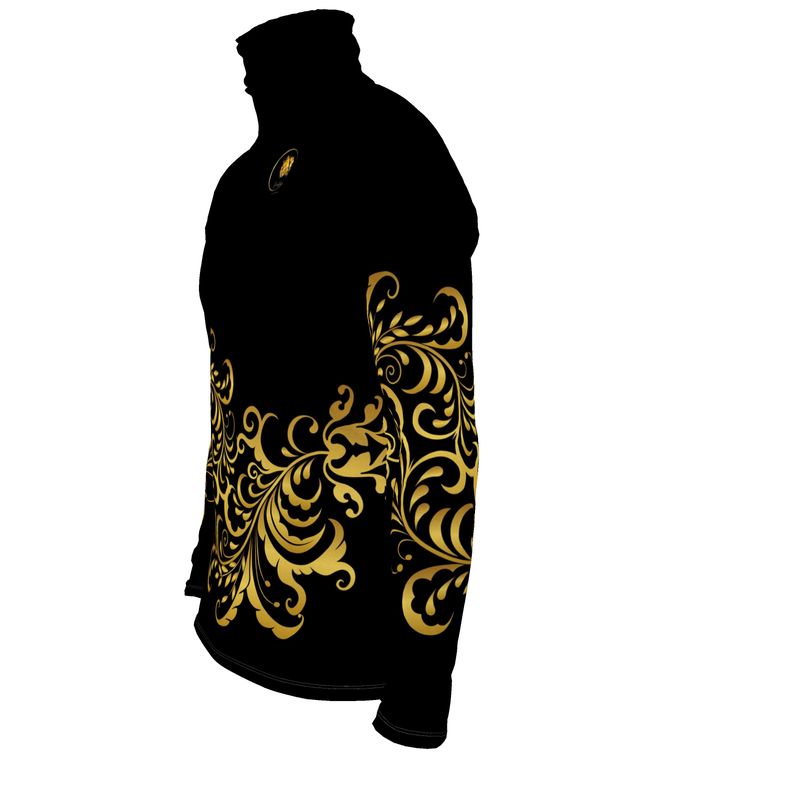 Men's Black and Gold Prestige™ Jersey Floral Slim Turtleneck Top