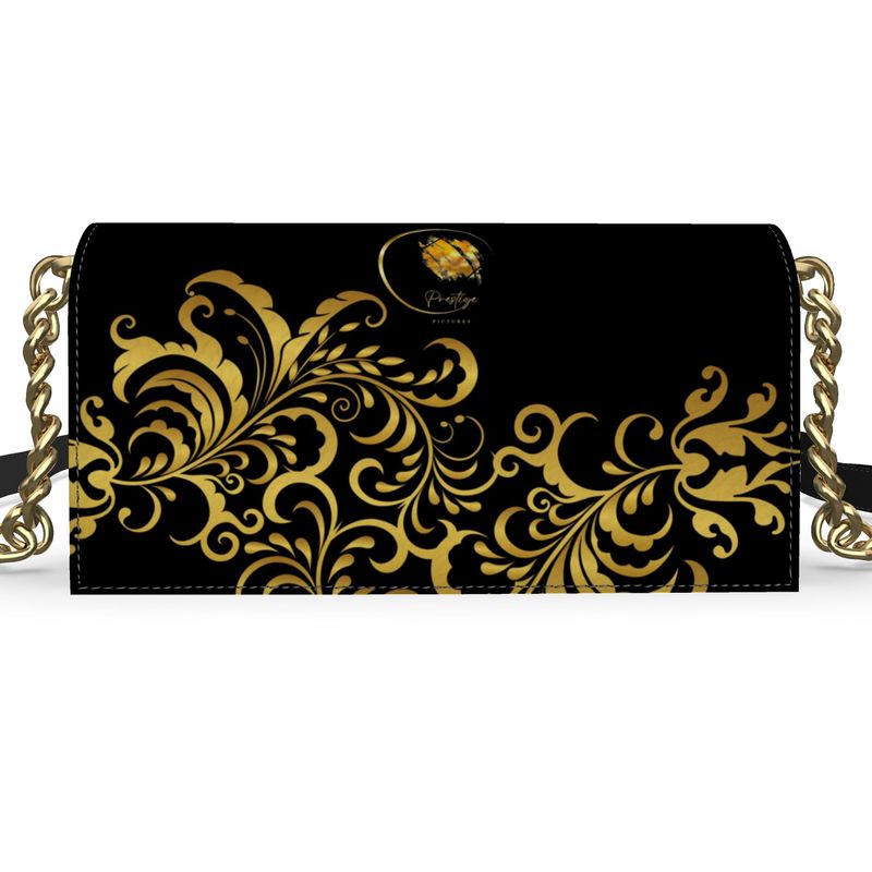 Black and Gold Floraison Prestige™ Nappa Leather Evening Bag