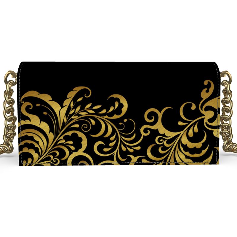 Black and Gold Floraison Prestige™ Nappa Leather Evening Bag