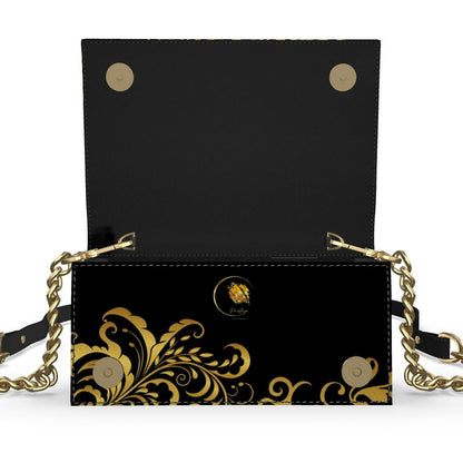 Black and Gold Floraison Prestige™ Nappa Leather Evening Bag