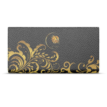 Portefeuille en Cuir Nappa femme Prestige™ Noir et Or Floraison