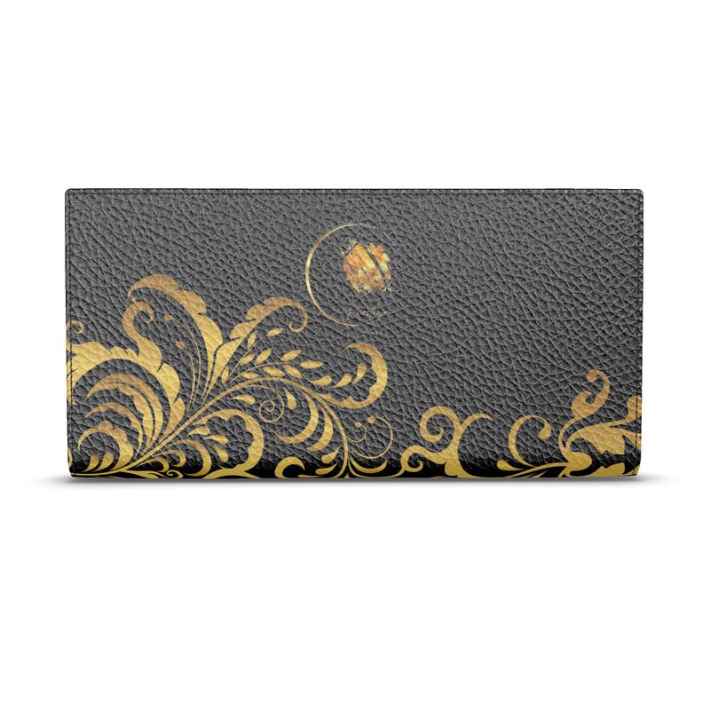 Portefeuille en Cuir Nappa femme Prestige™ Noir et Or Floraison