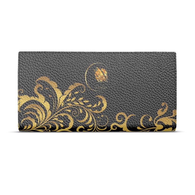 Portefeuille en Cuir Nappa femme Prestige™ Noir et Or Floraison