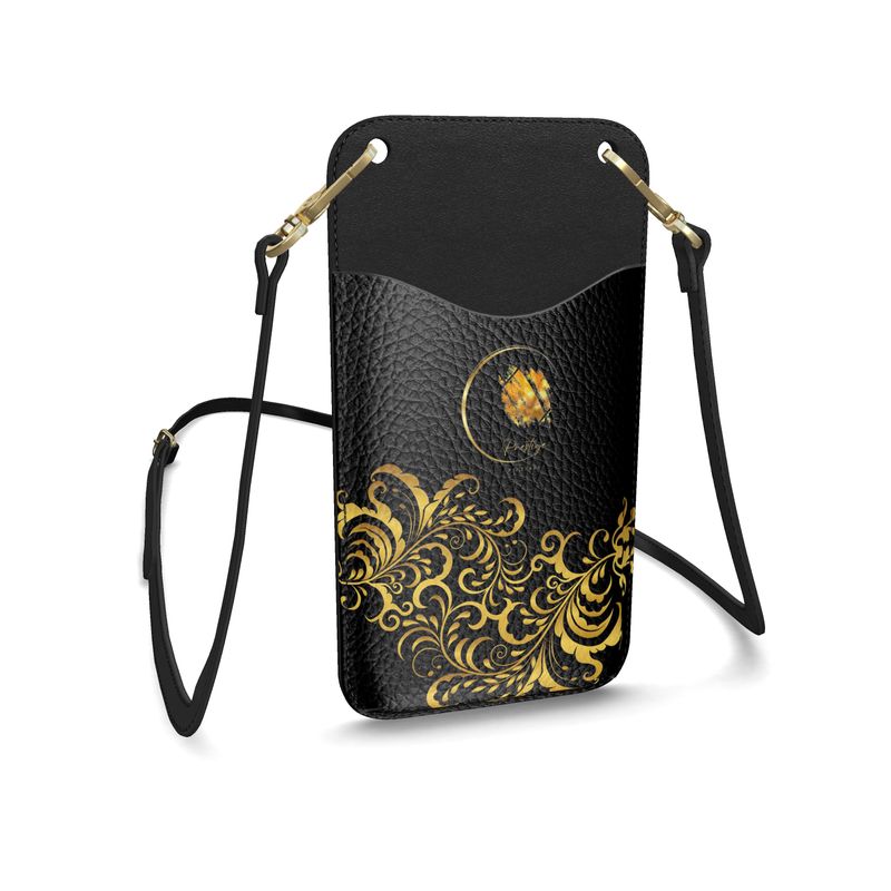 Prestige™ Black and Gold Floral Nappa Leather Phone Case