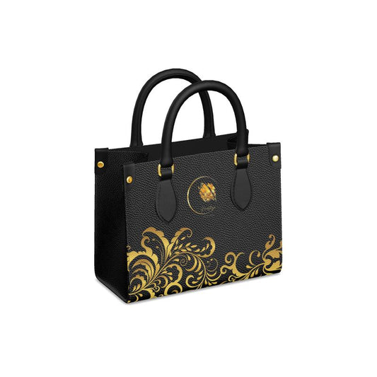 Sac de shopping de Luxe en Cuir Nappa Prestige™ Noir et Or Floraison