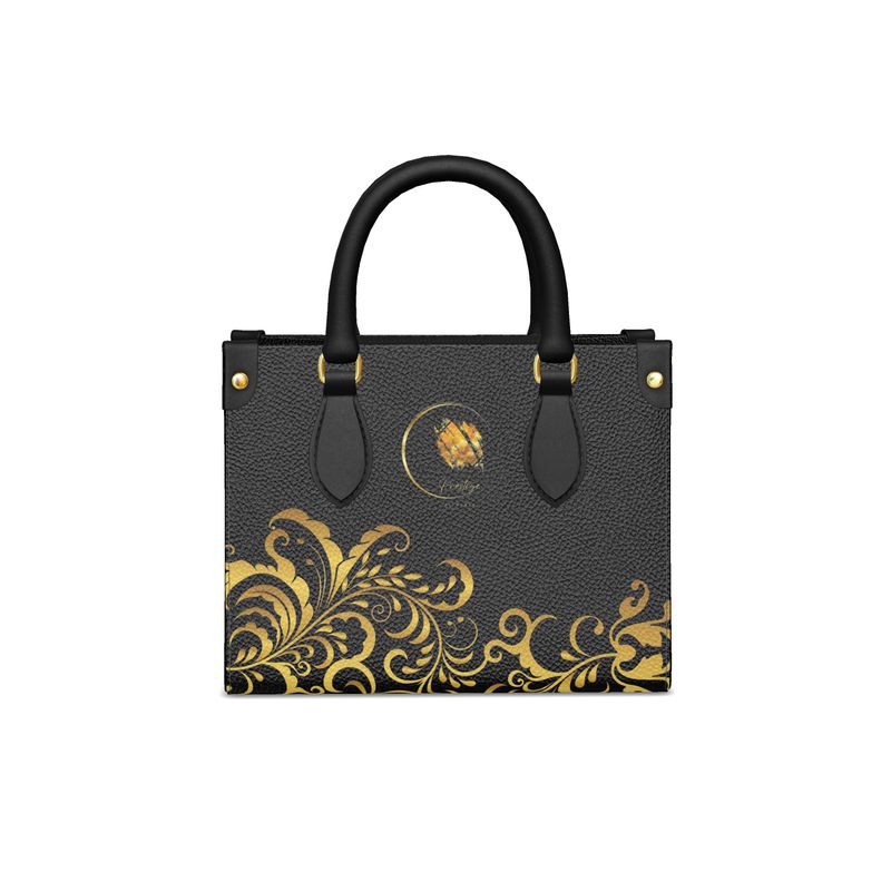 Luxury Shopping Bag in Black and Gold Prestige™ Nappa Leather in Bloom