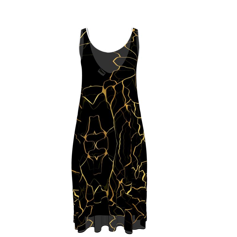 Prestige™ Black and Gold Filament Sleeveless Midi Dress