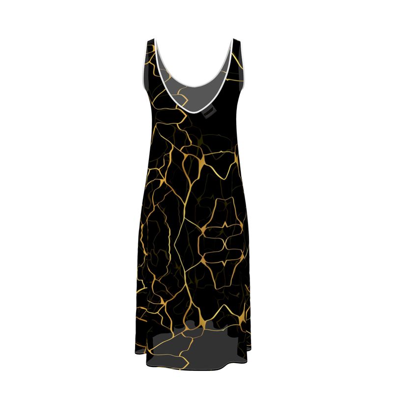 Prestige™ Black and Gold Filament Sleeveless Midi Dress