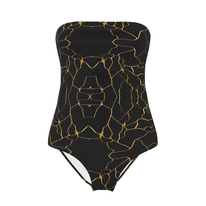 Maillot de bain 1 pièce sans bretelles Prestige™ Noir et Or Filament