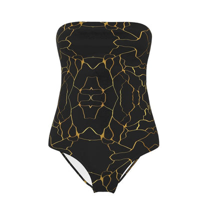 Maillot de bain 1 pièce sans bretelles Prestige™ Noir et Or Filament